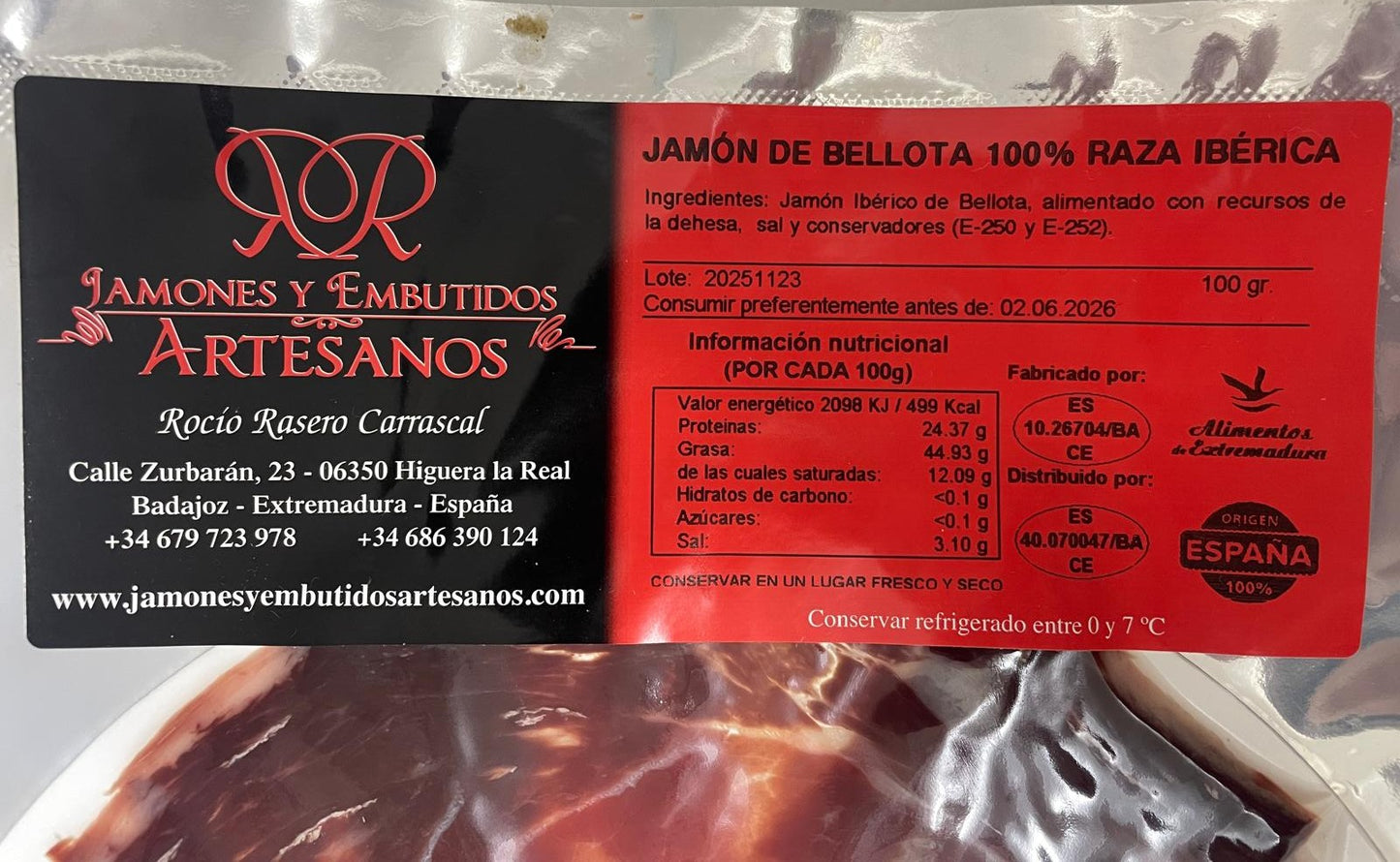 Jamón de Bellota 100% Ibérico – Handgesneden (100 g)